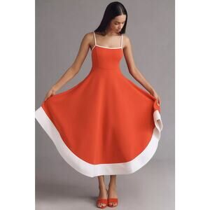 nwt ANTHROPOLOGIE MAEVE sz 2X A-line color block midi dress in red